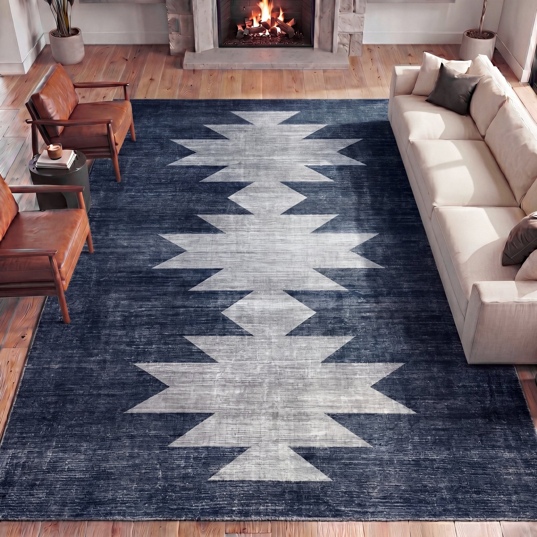 JONATHAN Y Peyton Minimalist Geometric Totem Non-Slip Machine-Washable Area Rug, Charcoal/Cream, 4 x 6-ft