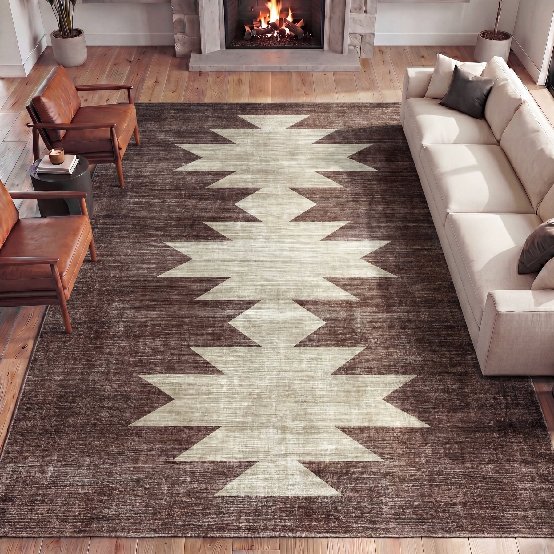 JONATHAN Y Peyton Minimalist Geometric Totem Non-Slip Machine-Washable Area Rug, Brown/Cream, 4 x 6-ft