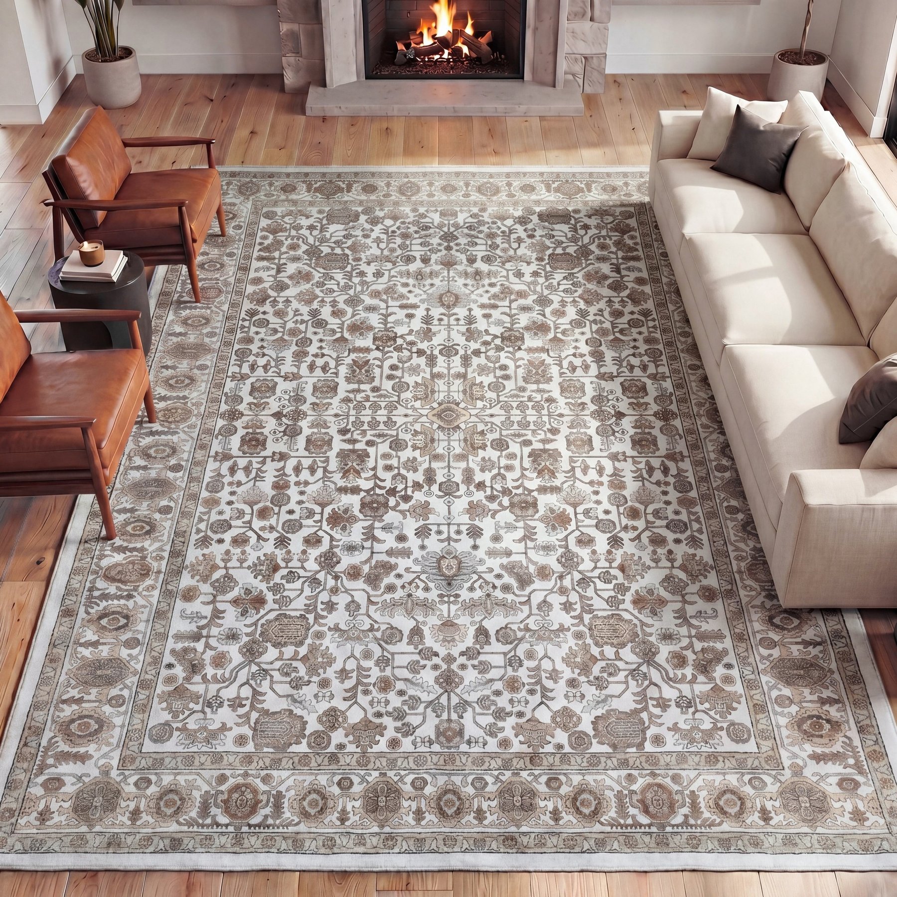 JONATHAN Y Subtlety Medallion All-Over Floral Border Non-Slip Machine-Washable Area Rug, Rose Clay/Ivory, 9 x 12-ft