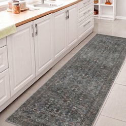 JONATHAN Y Subtlety Medallion All-Over Floral Border Non-Slip Machine-Washable Area Rug, Green/Brown, 2 x 8-ft
