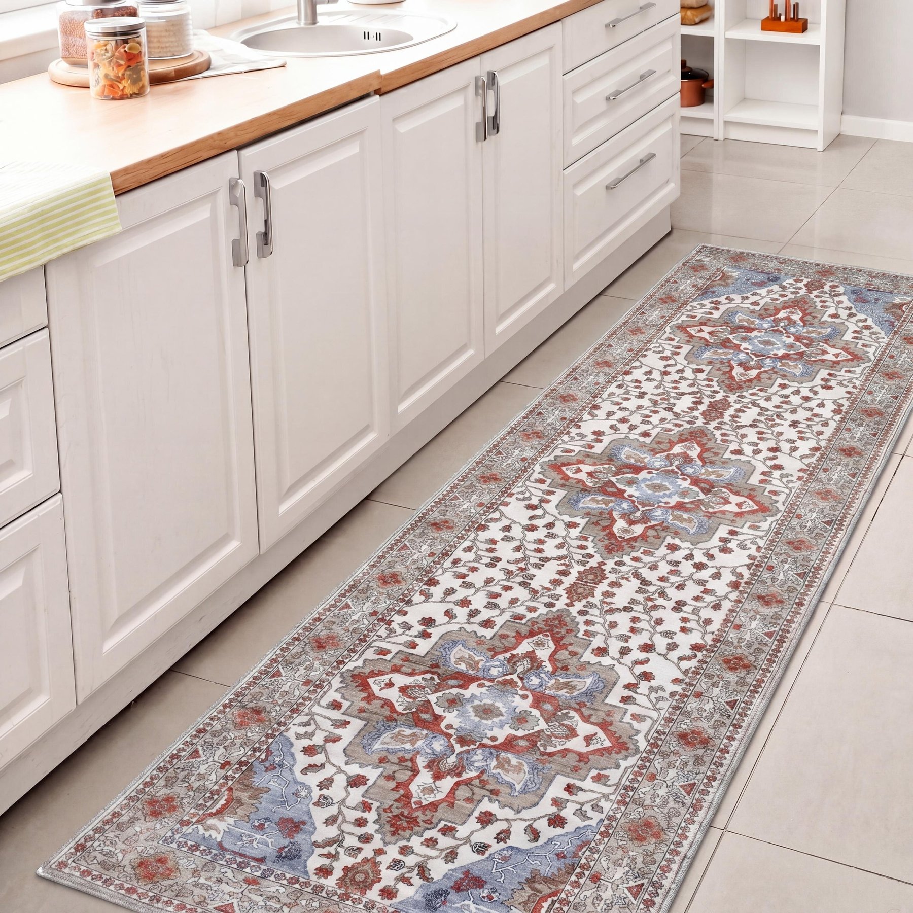 JONATHAN Y Superbia Boho Medallion Border Non-Slip Machine-Washable Area Rug, Rose Clay/Cream, 2 x 8-ft