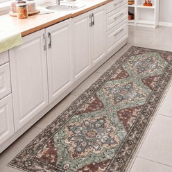 JONATHAN Y Superbia Boho Medallion Border Non-Slip Machine-Washable Area Rug, Green/Brown, 2 x 8-ft