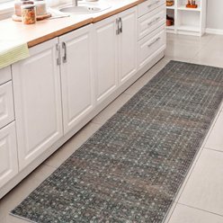 JONATHAN Y Petunia Distressed All-Over Floral Border Non-Slip Machine-Washable Area Rug, Green/Brown, 2 x 8-ft