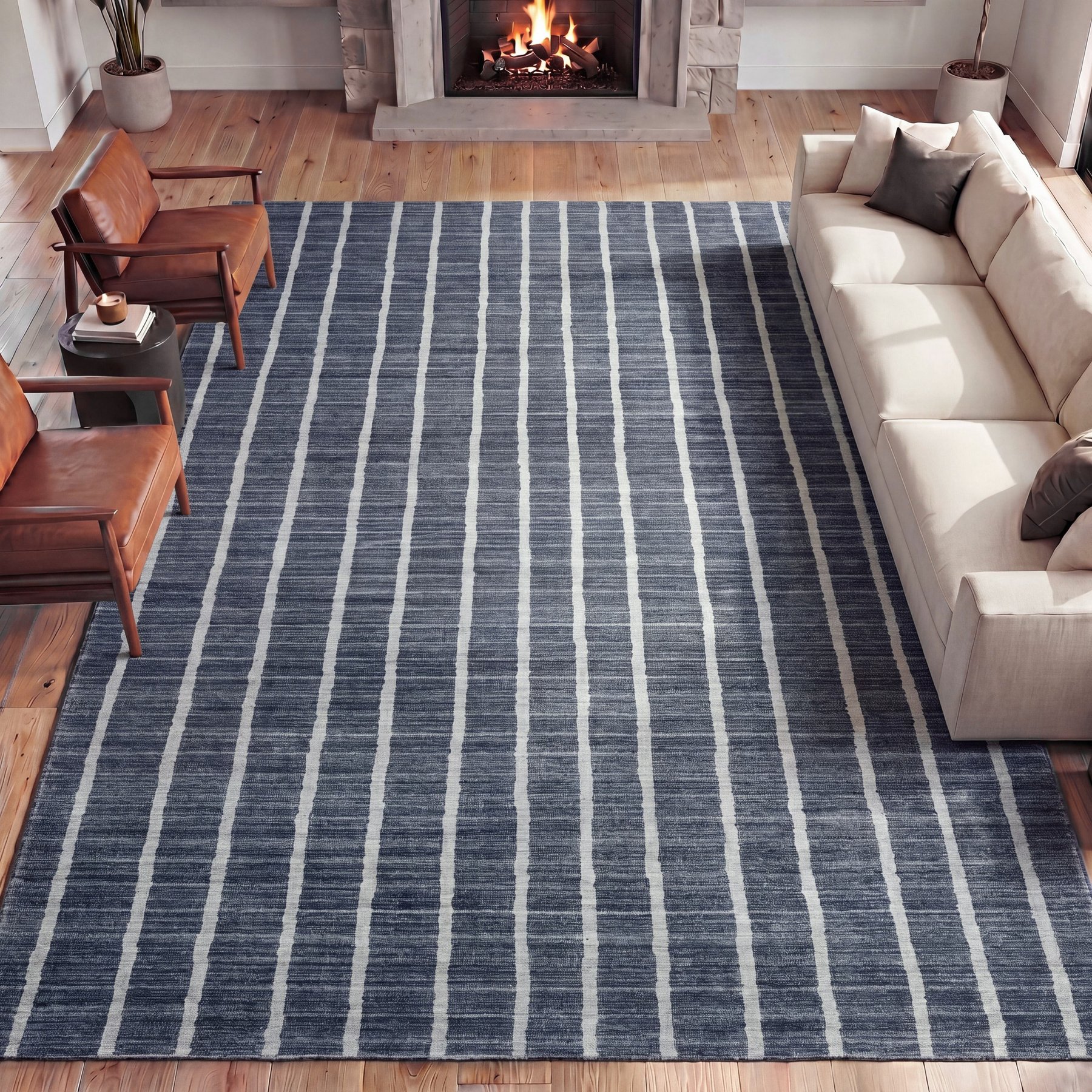 JONATHAN Y Orton Distressed Ticking Stripe Non-Slip Machine-Washable Area Rug, Navy/Cream, 5 x 8-ft