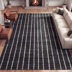 JONATHAN Y Orton Distressed Ticking Stripe Non-Slip Machine-Washable Area Rug, Charcoal/Cream, 8 x 10-ft