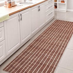 JONATHAN Y Orton Distressed Ticking Stripe Non-Slip Machine-Washable Area Rug, Brown/Cream, 2 x 8-ft