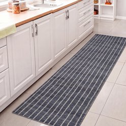 JONATHAN Y Orton Distressed Ticking Stripe Non-Slip Machine-Washable Area Rug, Navy/Cream, 2 x 8-ft