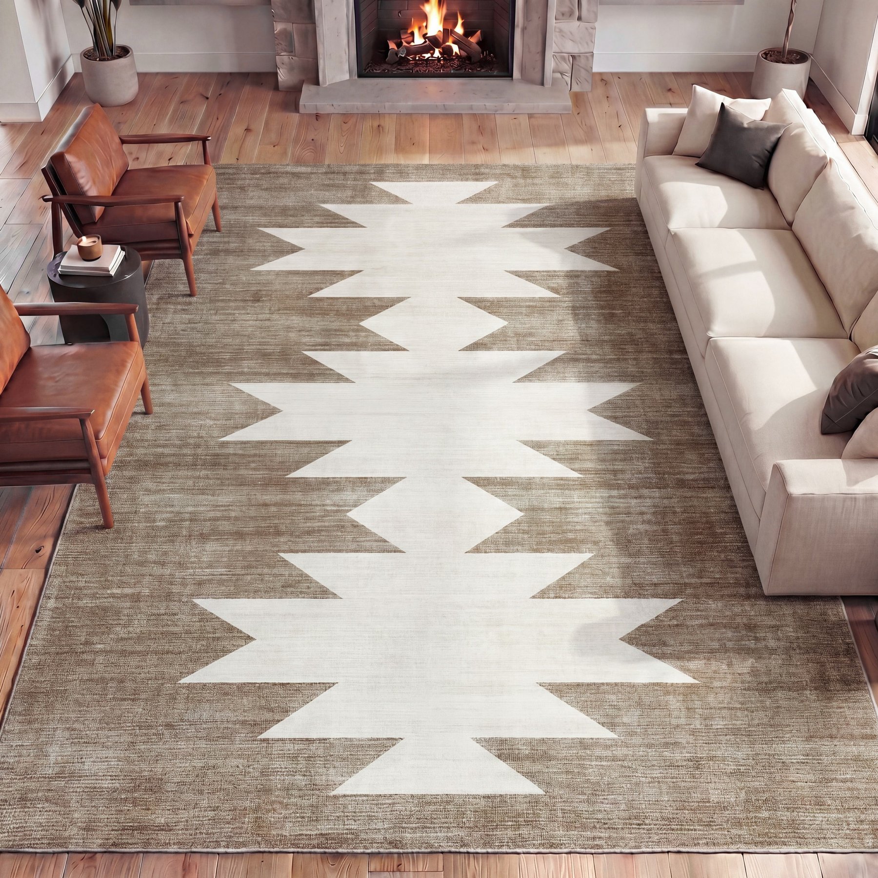 JONATHAN Y Peyton Minimalist Geometric Totem Non-Slip Machine-Washable Area Rug, Beige/Cream, 8 x 10-ft
