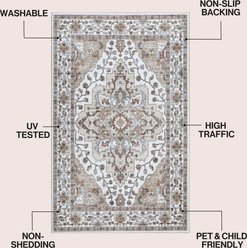 JONATHAN Y Superbia Boho Medallion Border Non-Slip Machine-Washable Area Rug, Beige/Cream, 9 x 12-ft slide 2 of 8