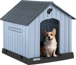 LEMBERI Sturdy Indoor & Outdoor Waterproof Plastic Dog House, Gray, 33.5 x 31.5 x 33.9-in