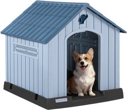 LEMBERI Sturdy Indoor & Outdoor Waterproof Plastic Dog House, Light Blue, 33.5 x 31.5 x 33.9-in