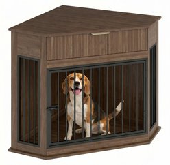 Yafylly Furniture Style End Table TV Stand, Corner Kennel Furniture Indoor Dog Crate, Brown, Medium