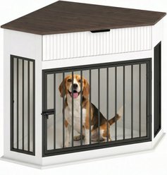 Yafylly Wooden Kennel End Table Cage TV Stand Indoor Dog Crate, White, Medium