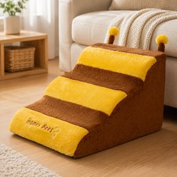 NonoPets Portable Non-Slip Dog Stairs Ramp with Removable & Washable Cover, Brown/Yellow, 3 steps