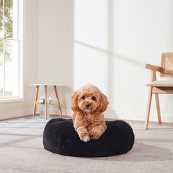 Sweet Home Collection Round Calming Shaggy Faux Fur Donut Machine-Washable Covered Dog Bed, Black, Medium