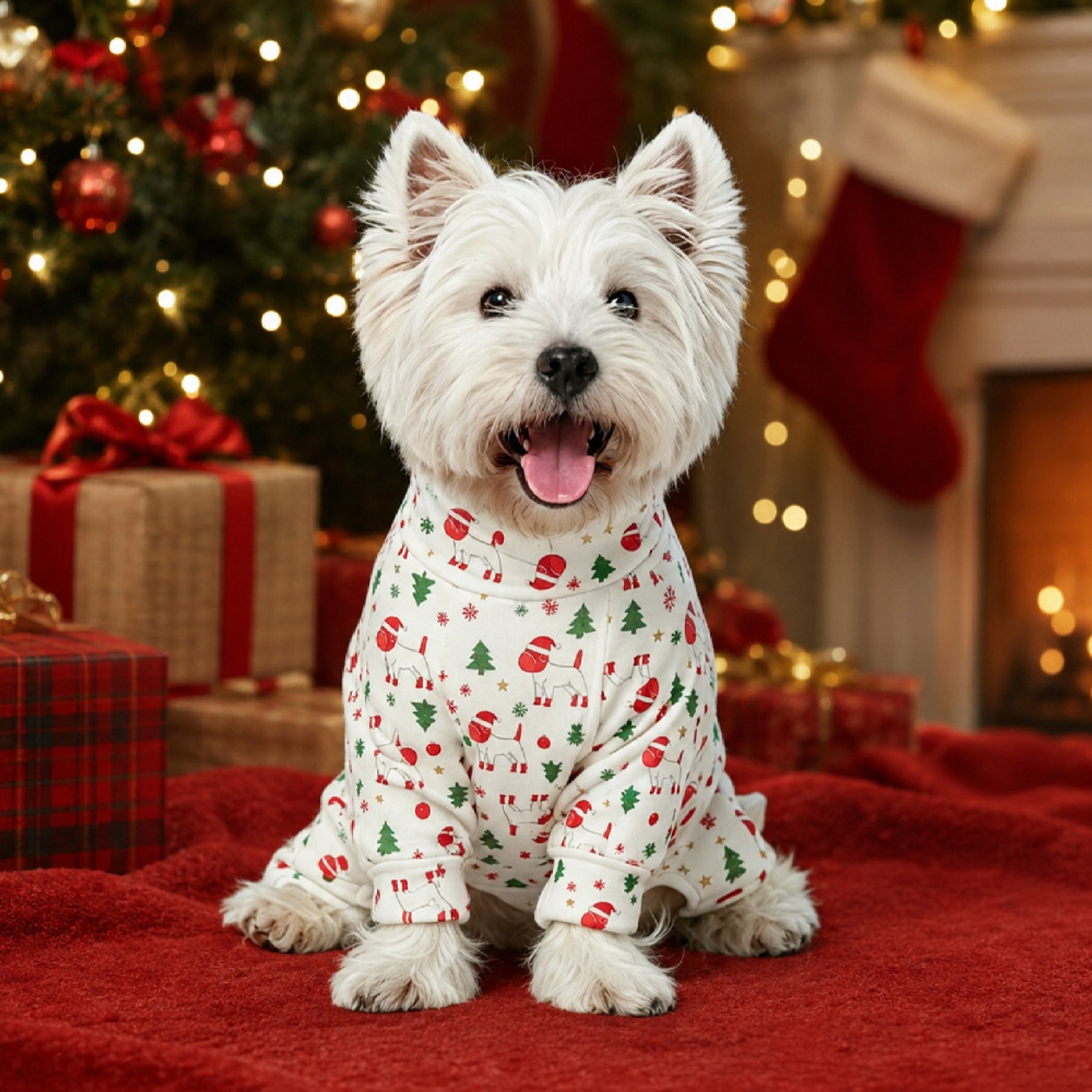 Pebot Gumdrop Fleece Machine Washable XMAS Spacedog Graphic Onesie Dog Pajamas, Medium