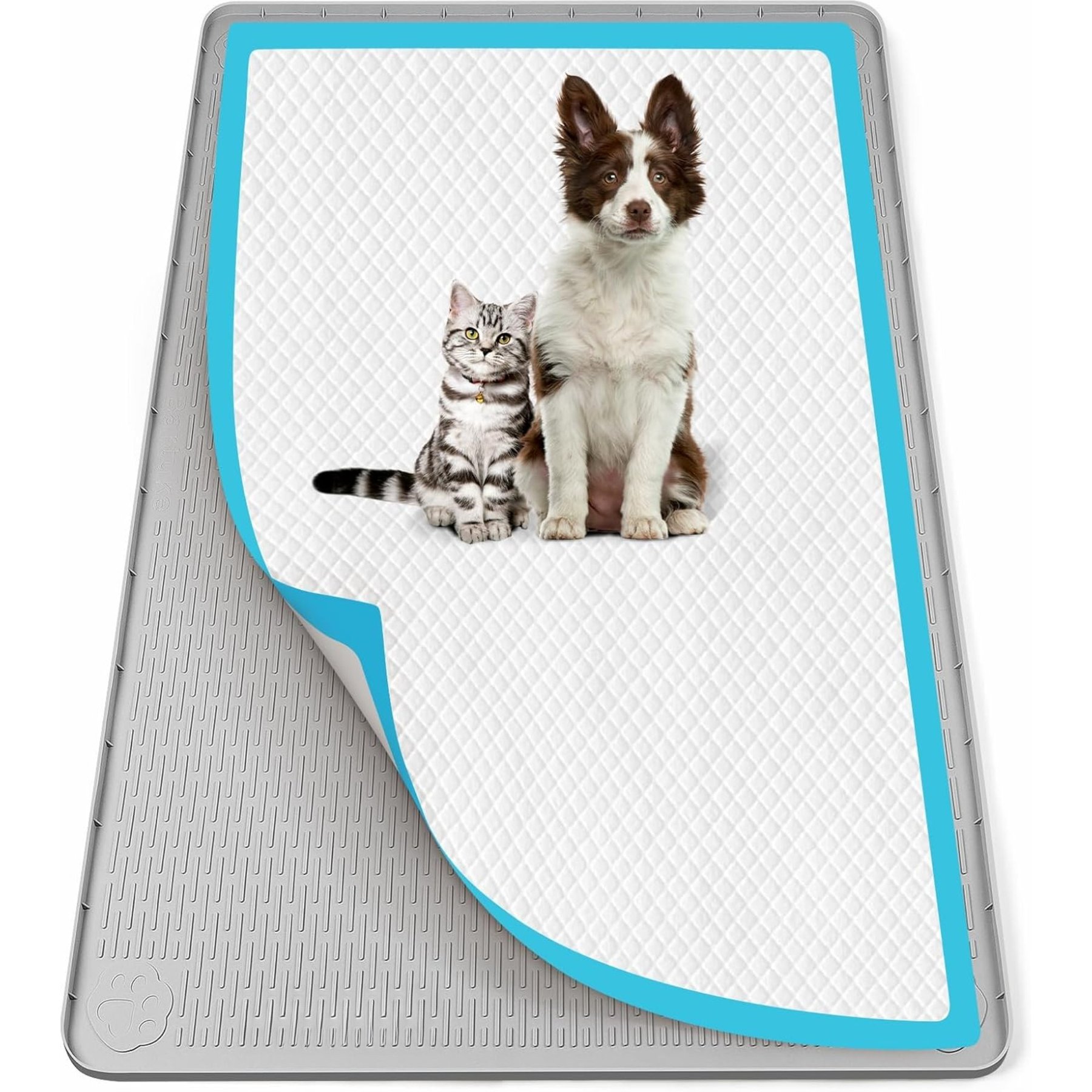 Bartuke No Spill Training High Edge Leak-Proof Tray Mat Silicone Dog Pee Pad Holder, X-Large: 40 x 28-in, Light Grey