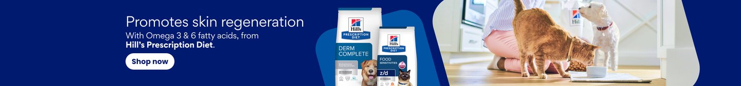 Promotes skin regeneration. With Omega 3 & 6 fatty acids, from Hill's Prescription Diet. 