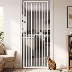 MALOROY Extra Tall Adjustable Gate, Hallway, Stair & House Auto Close One-Handed Personalized Cat Door, White