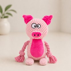 NonoPets Double Layer Fabric Crinkle Paper Rope Tug Squeaky Plush Dog Toy with Built In Squeaker, Pink