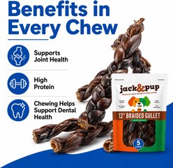 Jack & Pup 12-inch Braided Joint Health Beef Gullet Dog Treats Chews, 5 count slide 2 of 6