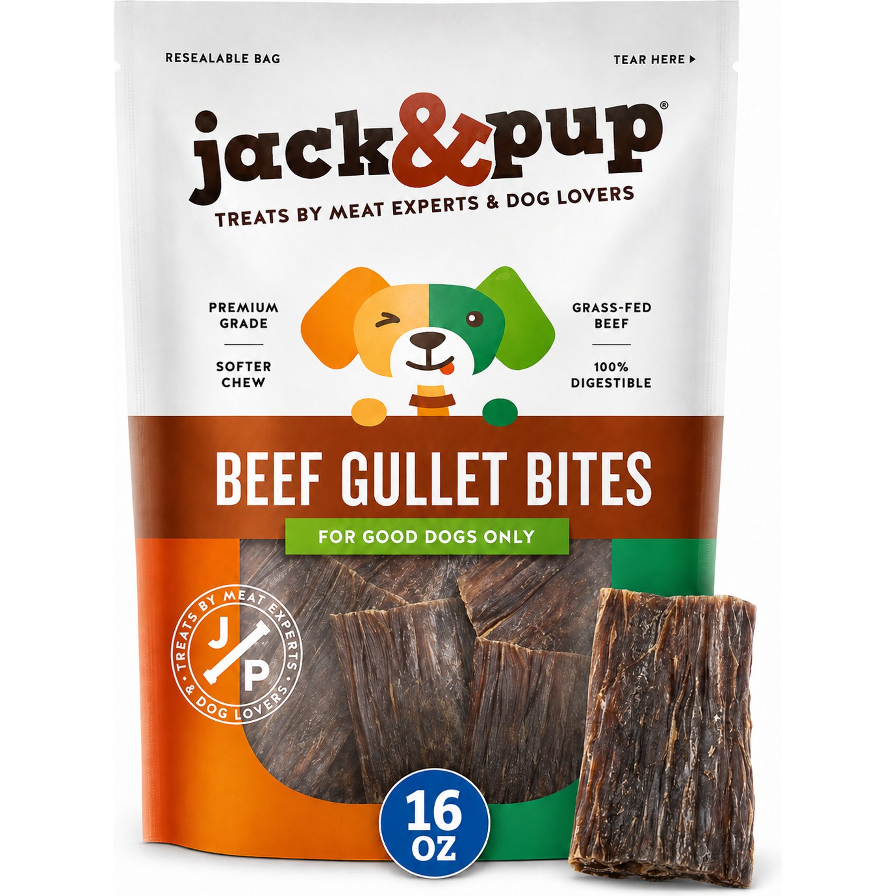 Jack & Pup Joint Health Beef Gullet Bites Dog Chews, 16-oz bag