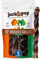 Jack & Pup 12-inch Braided Joint Health Beef Gullet Dog Treats Chews, 5 count