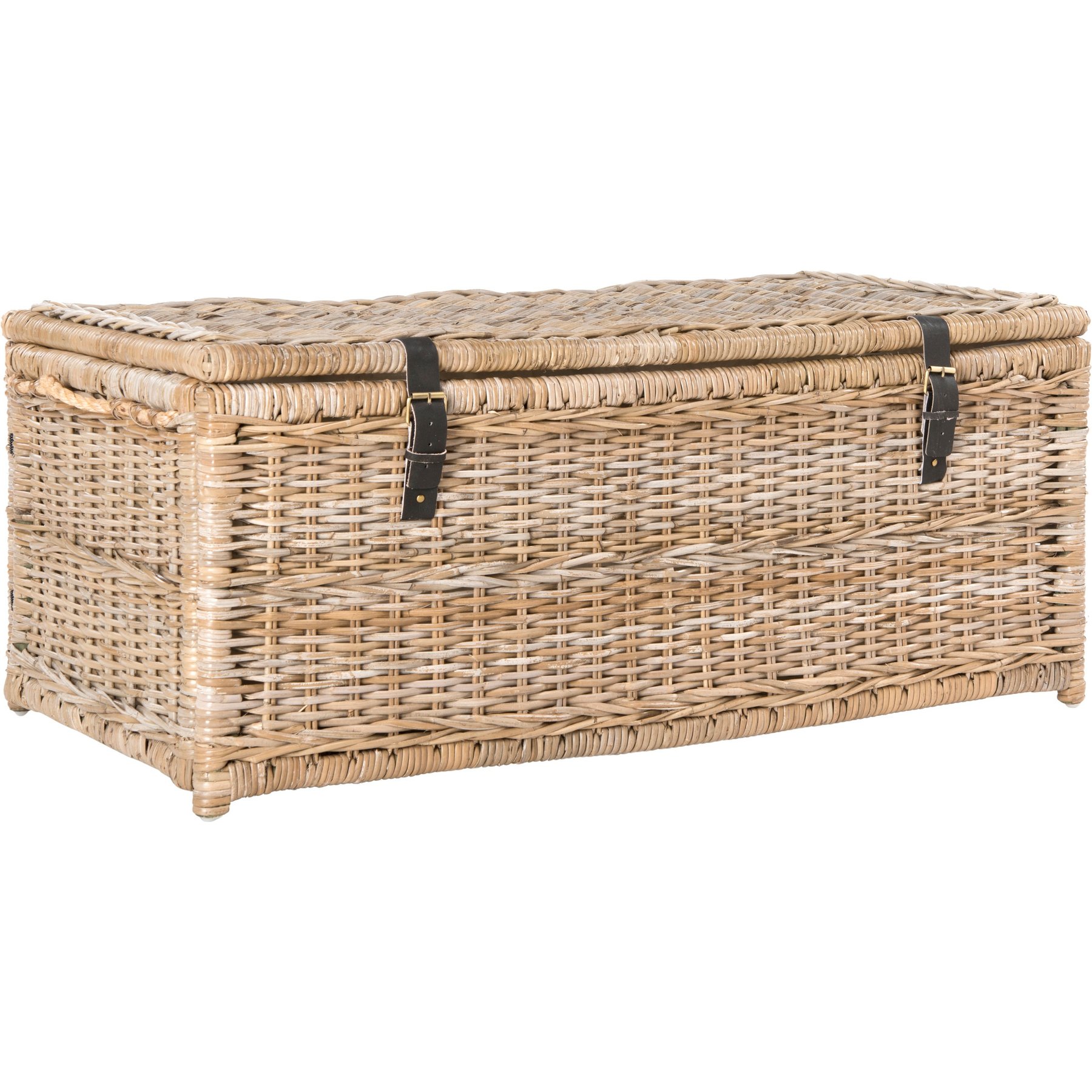 happimess Caden Wicker Storage Trunk Dog & Cat Basket, 46-in, Natural/Gray Kubu