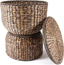 happimess Bhola Hourglass Hand-Woven Hyacinth Storage Accent Table Dog & Cat Toy Bin with Lid, 18-in, Brown Wash