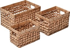 happimess Hayden Bohemian Cottage Hand-Woven Hyacinth Rectangular Nesting Dog & Cat Basket with Handle, Natural, 3 count