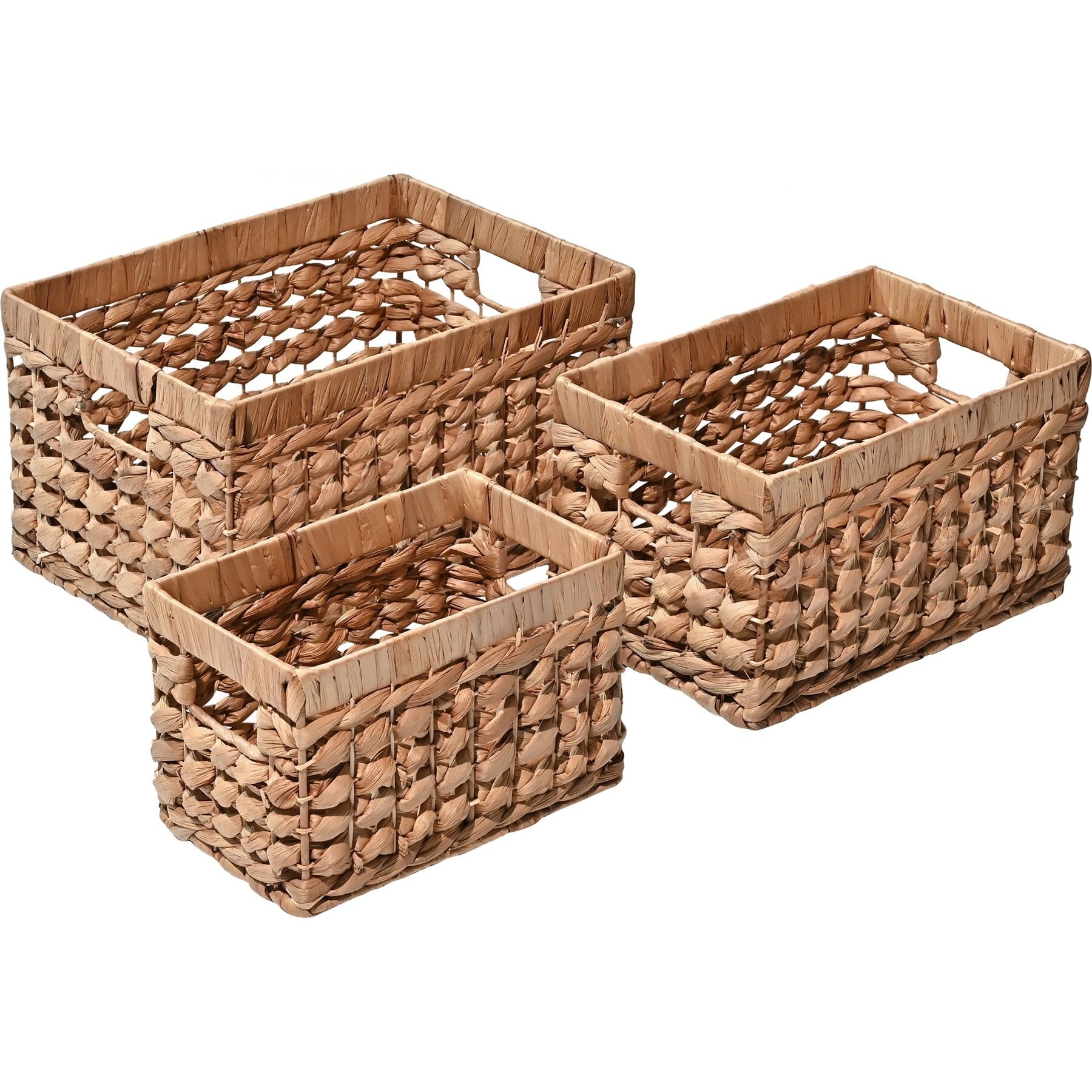 happimess Hayden Bohemian Cottage Hand-Woven Hyacinth Rectangular Nesting Dog & Cat Basket with Handle, Natural, 3 count