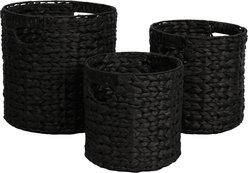 happimess Avery Bohemian Cottage Handwoven Hyacinth Cylinder Nesting Dog & Cat Basket with Handle, Black, 3 count