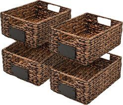 happimess Lane Classic Farmhouse Hand-Woven Hyacinth Pantry Dog & Cat Basket with Chalkboard Label & Handle, 12-in, 4 count, Brown