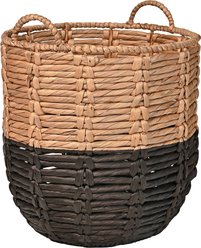 happimess Laurel Bohemian Hand-Woven Abaca Hamper Dog & Cat Basket, 19.49-in, Natural/Black