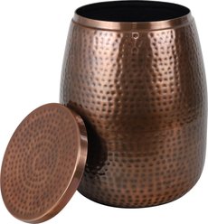 happimess Merida Modern Rustic Hammered Metal Drum Storage Side Table Dog & Cat Toy Bin with Lid, Antique Copper, 15-in, 1 count