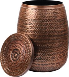 happimess Jasper Modern Rustic Arrow-Hammered Metal Drum Storage Side Table Dog & Cat Toy Bin with Lid, 15-in, Antique Copper, Antique Copper