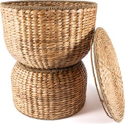 happimess Bhola Hourglass Hand-Woven Hyacinth Storage Accent Table Dog & Cat Toy Bin with Lid, 18-in, Natural