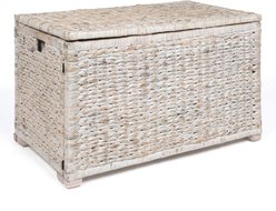 happimess Anada Hand-Woven Wicker Weave Storage Trunk Dog & Cat Basket, 30-in, White Wash