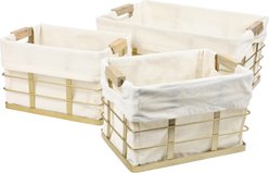 happimess Callan Vintage Industrial Handmade Wire Metal Nesting Storage Dog & Cat Basket with Wood Handle & Fabric Liner, Gold, 3 count