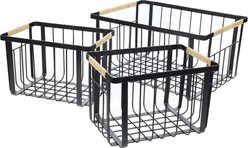 happimess Henley Vintage Farmhouse Handmade Wire Metal Nesting Storage Dog & Cat Basket with Jute Wrapped Handle, Black, 3 count