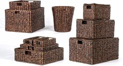 happimess Traditional Assorted Hand-Woven Hyacinth Iron Dog & Cat Basket, 10 count, Dark Brown Wash