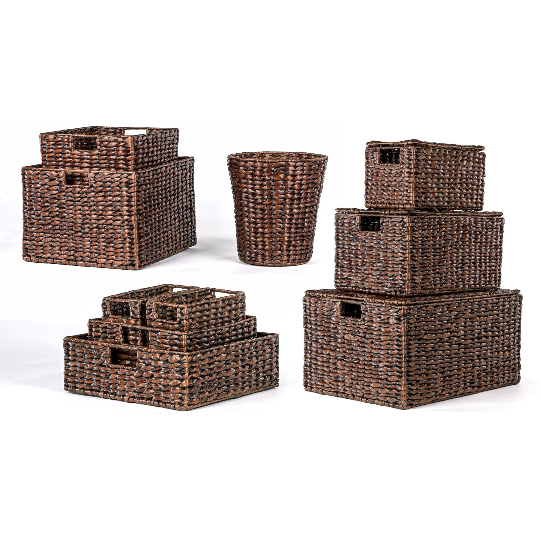 happimess Traditional Assorted Hand-Woven Hyacinth Iron Dog & Cat Basket, 10 count, Dark Brown Wash