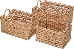 happimess Quinn Bohemian Cottage Woven Hyacinth Rectangular Storage Dog & Cat Basket with Handle, Natural, 3 count