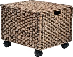 happimess Ashton Classic Farmhouse Hand-Woven Hyacinth Rolling Filing Dog & Cat Basket with Lid & 360 Degree Lockable Wheel, 18.11-in, Brown