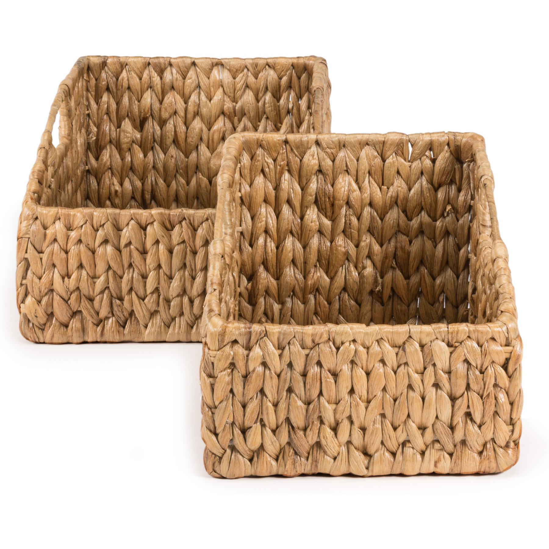happimess Havanah Southwestern Hand-Woven Hyacinth Slanted Pantry Dog & Cat Basket with Handle, Natural, 2 count