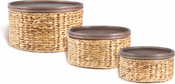 happimess Gouda Southwestern Hand-Woven Hyacinth Circular Nesting Dog & Cat Basket with Wood Lid, Natural, 3 count