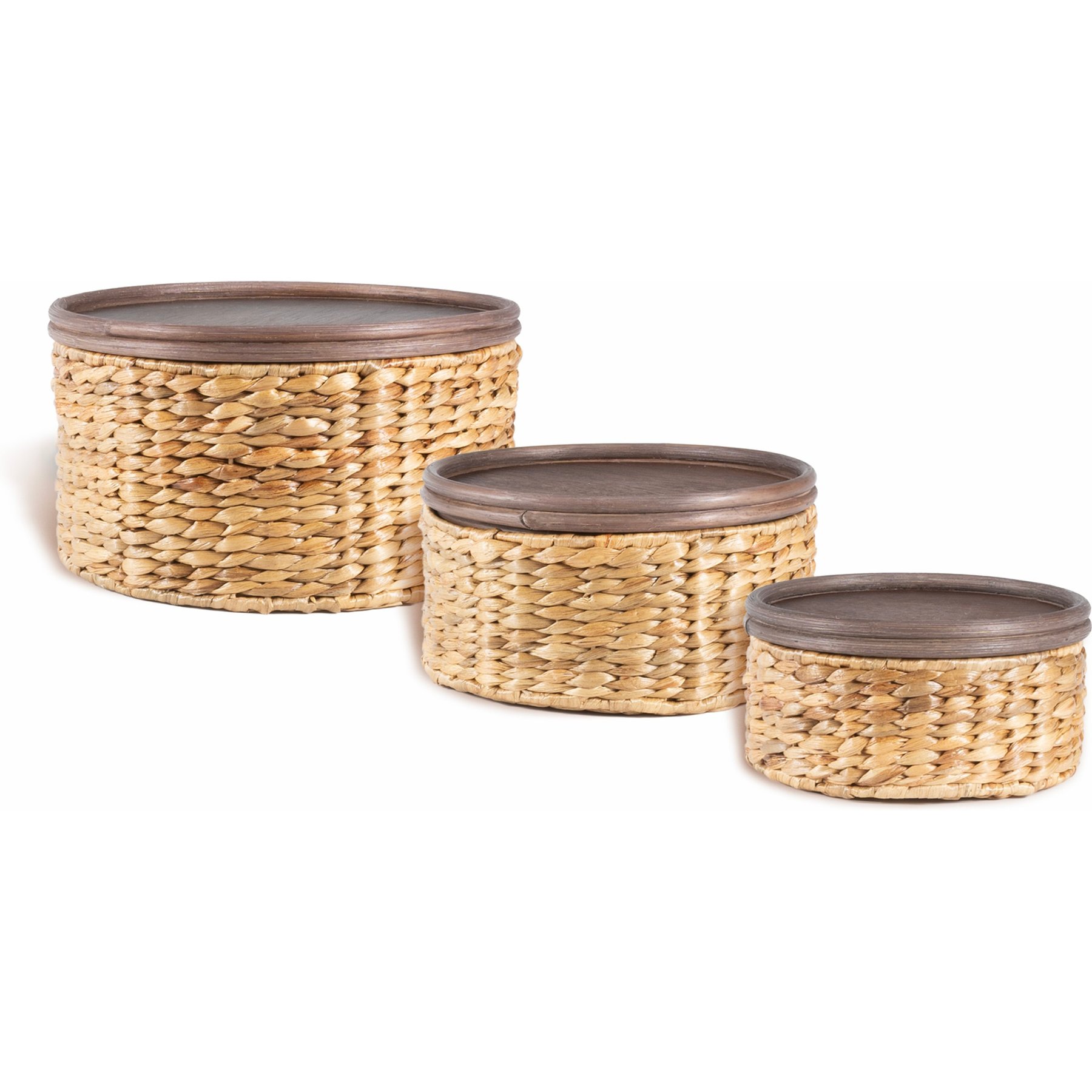 happimess Gouda Southwestern Hand-Woven Hyacinth Circular Nesting Dog & Cat Basket with Wood Lid, Natural, 3 count
