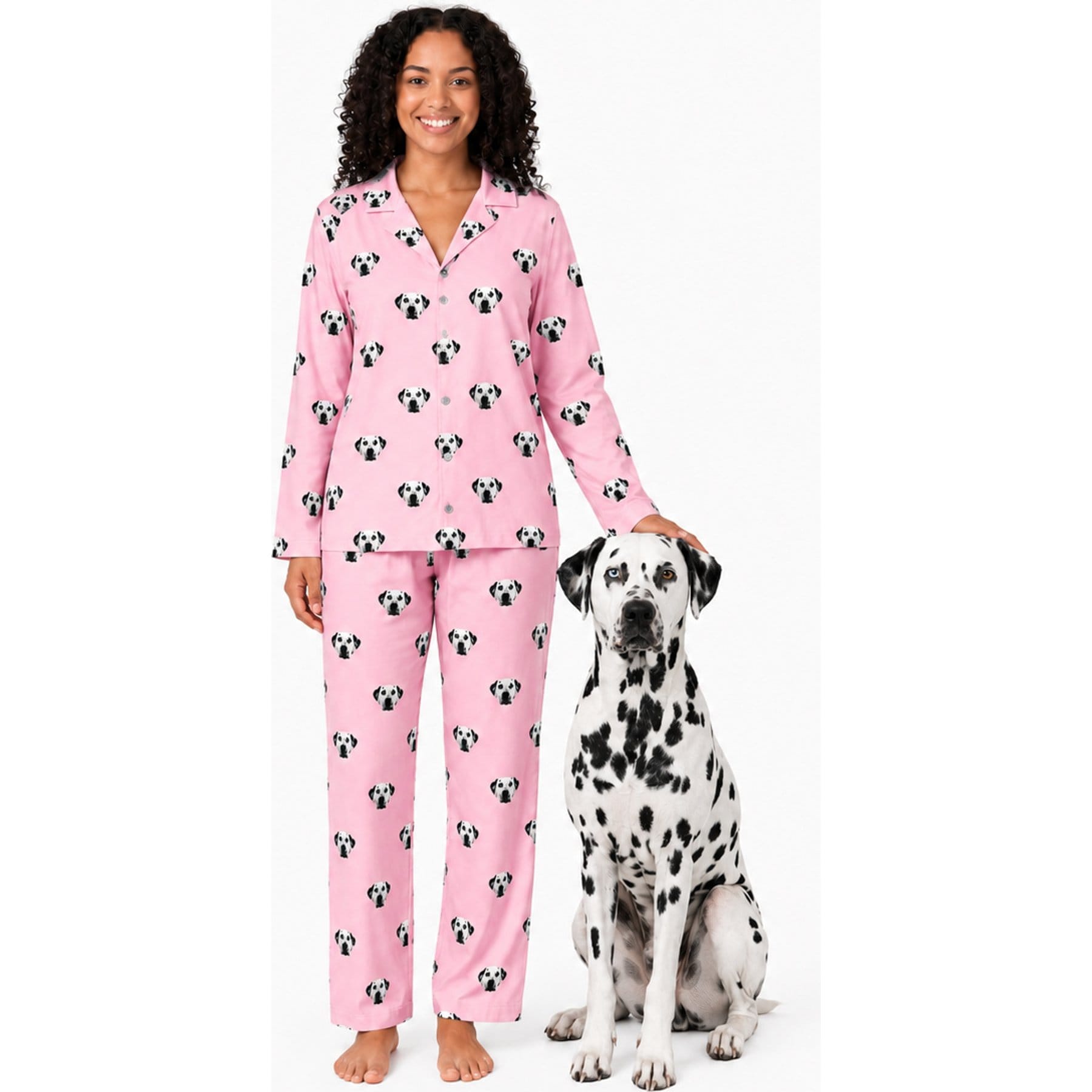 Cuddle Clones Custom 1 Pet Face Long Sleeve Set Pajamas, Pink, Large