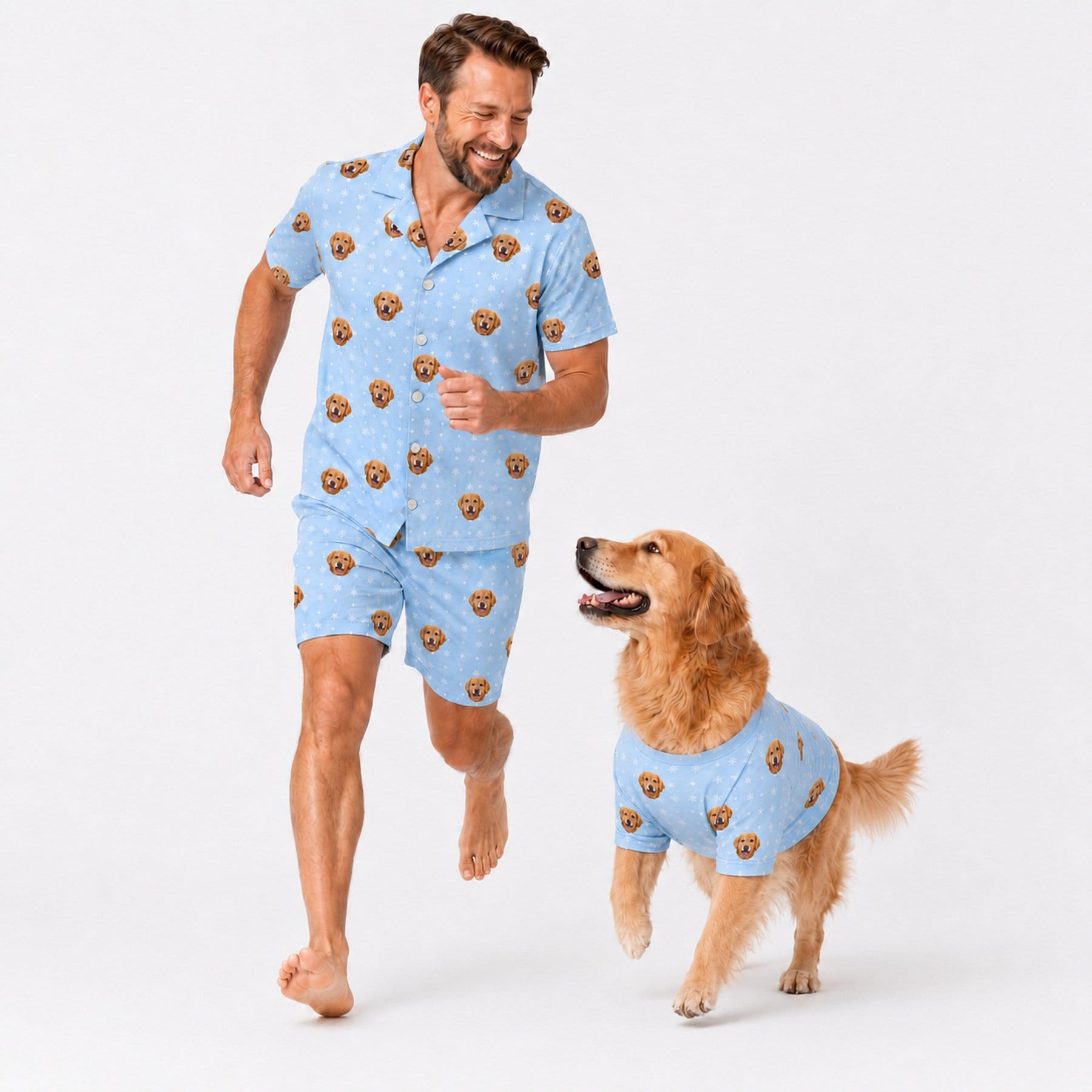 Cuddle Clones Custom 1 Pet Face Personalized Dog Pajamas, Blue Snowflakes, Large
