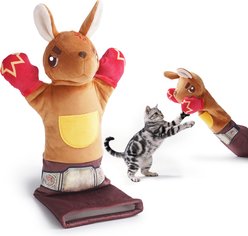 Pawsible Rumble Roo Reinforced Protective Glove Interactive Kicking Wrestling Kangaroo Puppet Cat Plush Toy with Catnip Pouch & Treat Pocket, Brown, 22-in
